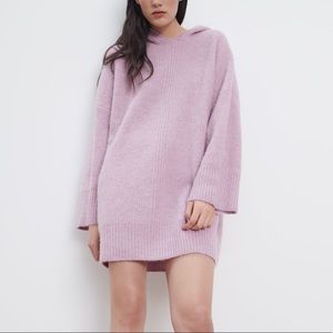 ZARA Oversized Wool Blended Hooded Sweater Dress Lilac M